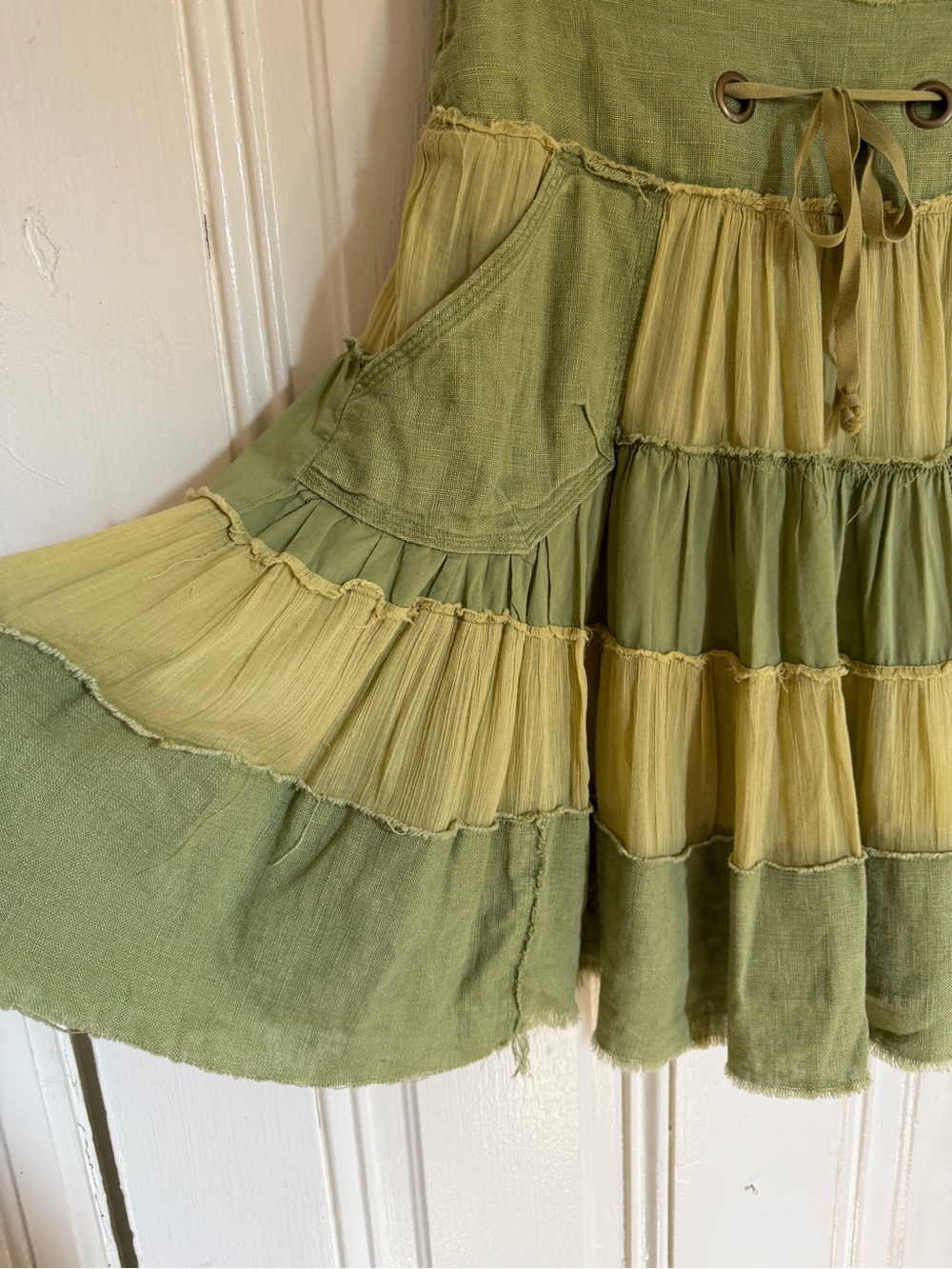 Y2K rare free people size small Women's Two-Tone Green Tiered Boho Skirt - Picture 4 of 15